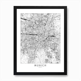 Munich White Map Art Print