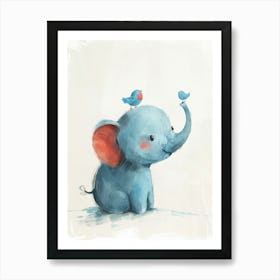 Small Joyful Elephant With A Bird On Its Head 9 Art Print