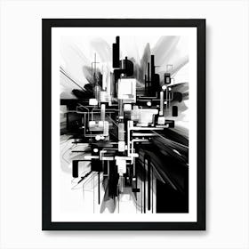 Technology Abstract Black And White 5 Art Print