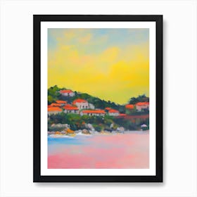 Sveti Stefan Beach, Montenegro Bright Abstract Art Print