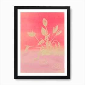 Raspberry Dream, Coffee Cups With Flower Vase Art Print