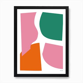 Collage Pink Green Orange White Graphic Abstract Art Print