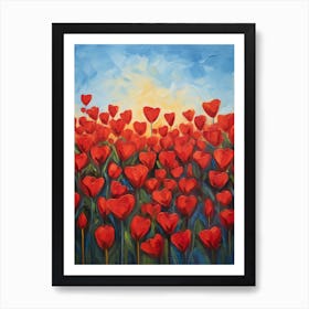 Red Heart Flowers Valentine Wall Art Art Print