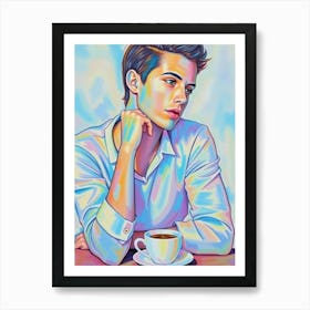 Young Man Drinking Coffee Art Print