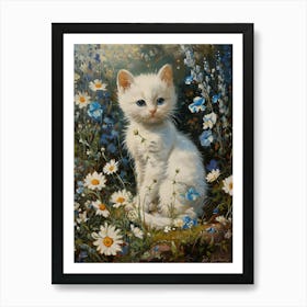 White Kitten In Field Of Daisies Rococo Inspired 4 Art Print