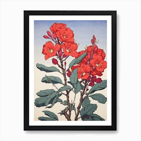 Hanakotoba Crape Myrtle 2 Vintage Botanical Woodblock Art Print