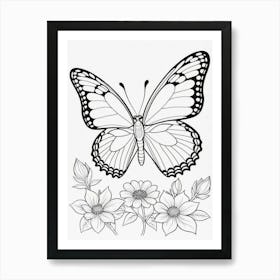 Butterfly Line Art Flowers Kids Coloring Page Insect Animal Wildlife Nature Black And White Art Print