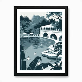 Duotone Illustration Barton Springs Pool Austin Texas 3 Art Print