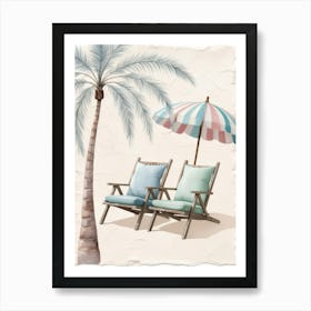 Beach Chairs And Umbrella 2 Art Print