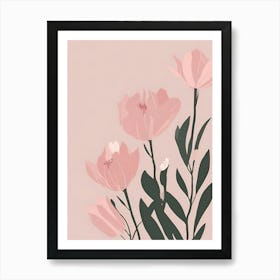 Pink Flowers and leafs Art Print