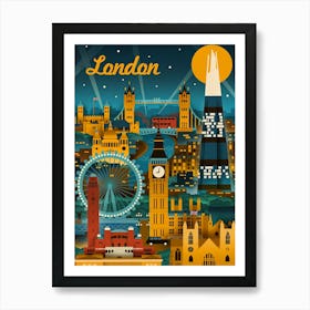 London Skyline At Night Art Print