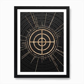 Geometric Glyph Symbol in Gold with Radial Array Lines on Dark Gray n.0266 Art Print