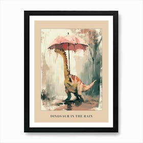 Dinosaur In The Rain Holding An Umbrella 1 Poster Art Print