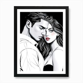 Man And A Woman Illustration Art Print