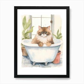 Himalayan Cat In Bathtub Botanical Bathroom 2 Art Print