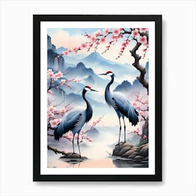 Asian Cranes Art Print
