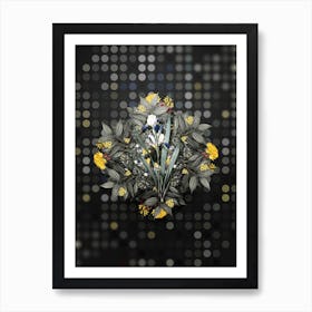 Vintage Tall Bearded Iris Flower Wreath on Dot Bokeh Pattern n.0730 Art Print