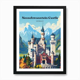 Neuschwanstein Castle Historical Travel Art Illustration Art Print