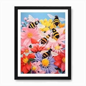 Sweet Bees With The Flowers Colour Pop 1 Art Print