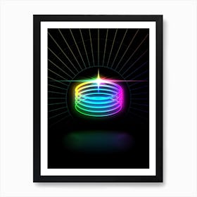 Neon Geometric Glyph in Candy Blue and Pink with Rainbow Sparkle on Black n.0445 Art Print