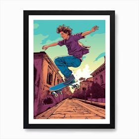 Skateboarding In Rome, Italy Comic Style 1 Art Print