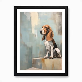 Basset Hound Dog, Painting In Light Teal And Brown 0 Art Print