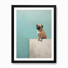 Pug Dog, Painting In Light Teal And Brown 2 Art Print