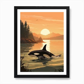 Modern Orca Whale Graphic Design Style In Sunset 3 Art Print