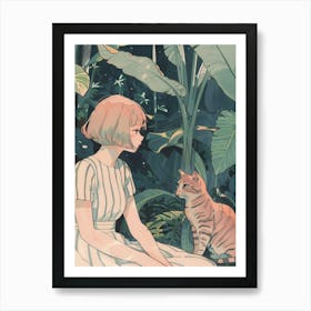 Girl And A Cat 3 Art Print