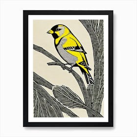 American Goldfinch Linocut Bird Art Print