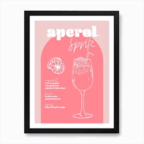 Vintage Retro Inspired Aperol Spritz Recipe Pink And Dark Pink Art Print