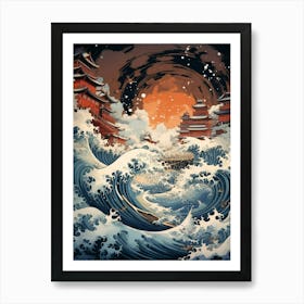 Tsunami Waves Japanese Illustration 8 Art Print