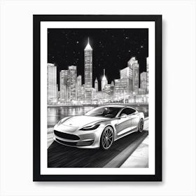 Tesla Model S City Drawing 7 Art Print