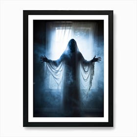 Ghostly Apparition Shrouded In Ethereal Veil Representing Religious Blindness Man Trapped In A Curt (6) Art Print