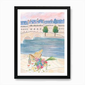 Sunset Picnic At The Seine In Paris Art Print