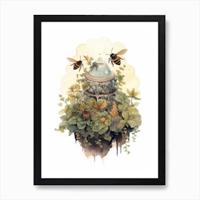 Resin Bee Beehive Watercolour Illustration 3 Art Print