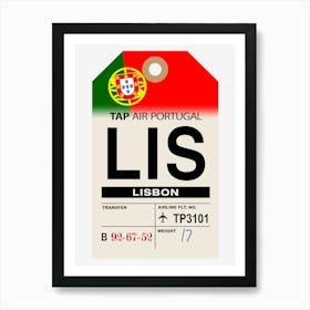 Lisbon (LIS) Portugal Vintage Airline Luggage Tag Art Print