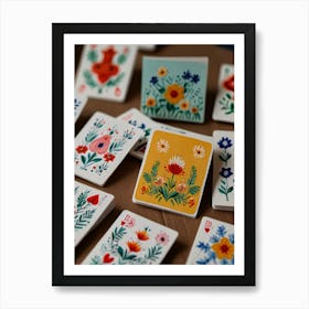 Floral Playing Cards Art Print