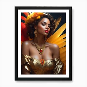 Beautiful Woman In Feathers Art Print