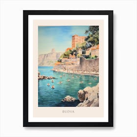 Swimming In Budva Montenegro Watercolour Poster Art Print