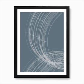 White On Blue Abstract Wire Circles Art Print