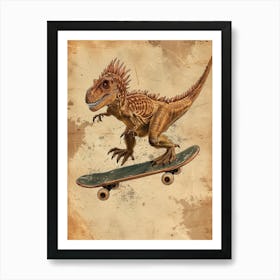 Vintage Spinosaurus Dinosaur On A Skateboard  2 Art Print