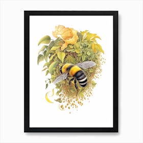 Yellow Faced Bumble Beehive Watercolour Illustration 2 Art Print