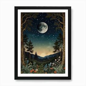 Moonlight In The Forest Style William Morris Art Print 6 Art Print