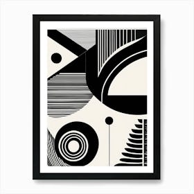 Retro Inspired Linocut Abstract Shapes Black And White Colors art, 207 Art Print