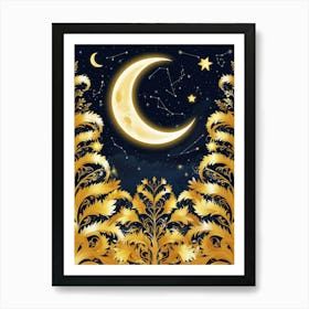 Golden Starry Night Sky Art Print