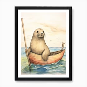 Storybook Animal Watercolour Sea Lion 2 Art Print