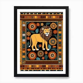 African Quilting Inspired Art of Lion Folk Art, Poetic Colors, 1228 Art Print