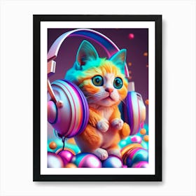 Cat With Headphones 8 Art Print