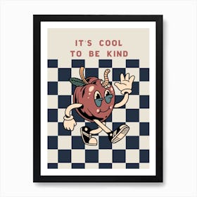 Retro Checkerboard Vintage Style Skater Kids Art Print - "It's cool to be kind" Art Print